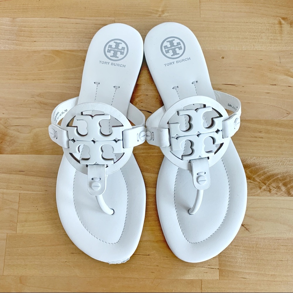 Tory Burch Miller Sandal 2 - sz 7 White Metal Logo